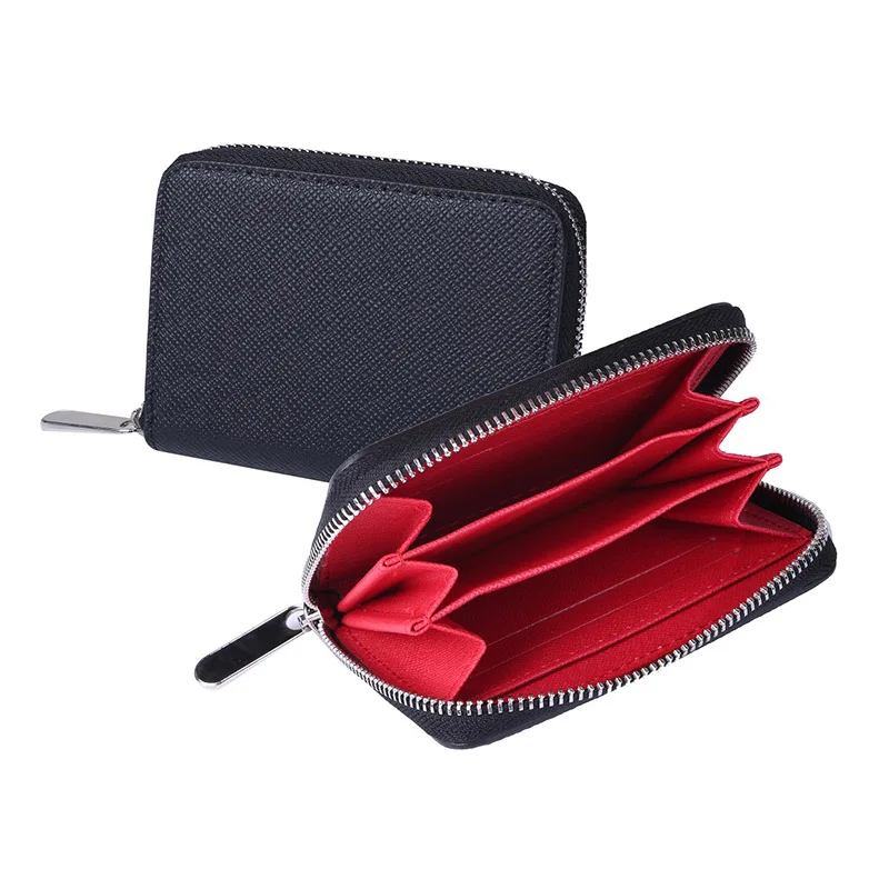 Short Mini Wallet Men's Card Holder Zip Carrying Purse Coin Bag - Цвет: Black  Red Lining