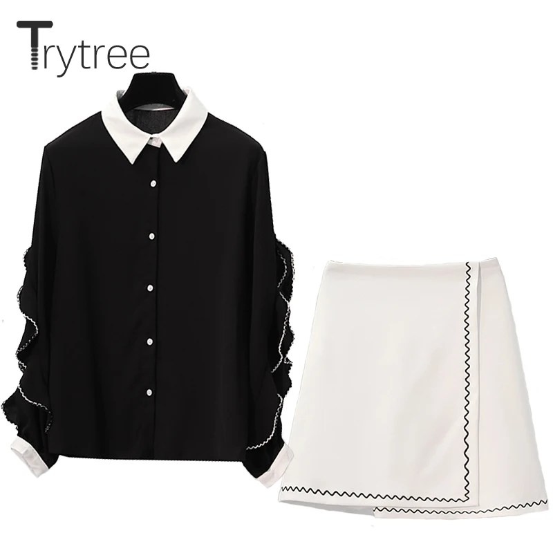 Женский Повседневный костюм Trytree офисный двойка с оборками топ пышными рукавами