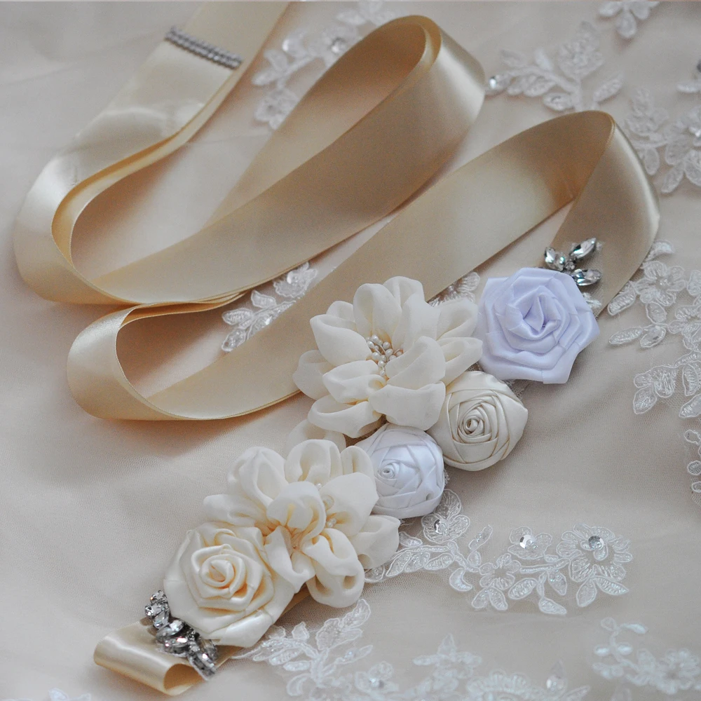 Свадебные аксессуары Cinturon De Novia бисером 3D цветочные повязки для свадебных платьев Белый цвет слоновой кости свадебные Ремни свадебный пояс, лента