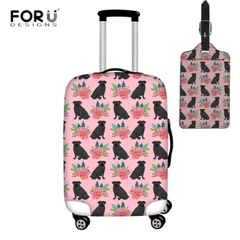 

FORUDESIGNS Cartoon Travel Luggage Cover Black Pug Dog Floral Print Suitcase Protective Covers for 18-32 Inch Case Baggage Cover