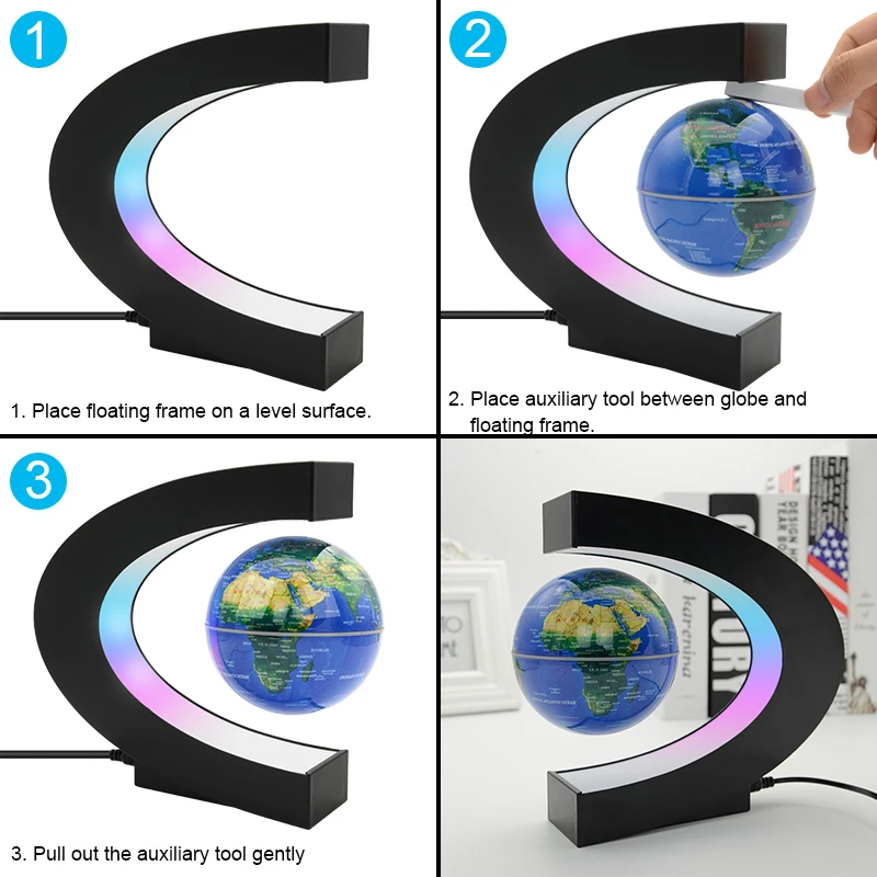 3 цвета, стильная плавающая карта мира, шаровая лампа с магнитной левитацией, глобус, Ночной светильник, офисное украшение для дома, земной шар, лампа