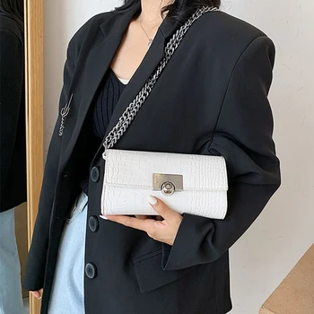

Small Crocodile Pattern Tote Bags Leather Chain White Handbags Women Alligator Shoulder Crossbody Bag Female Lock Messenger Bag