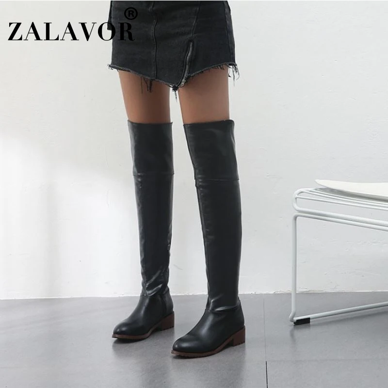

ZALAVOR Women Plus Size 34-48 Over The Knee Boots Comfortable Pu Leather Long Boots Sexy Office Work Female Botas Footwear