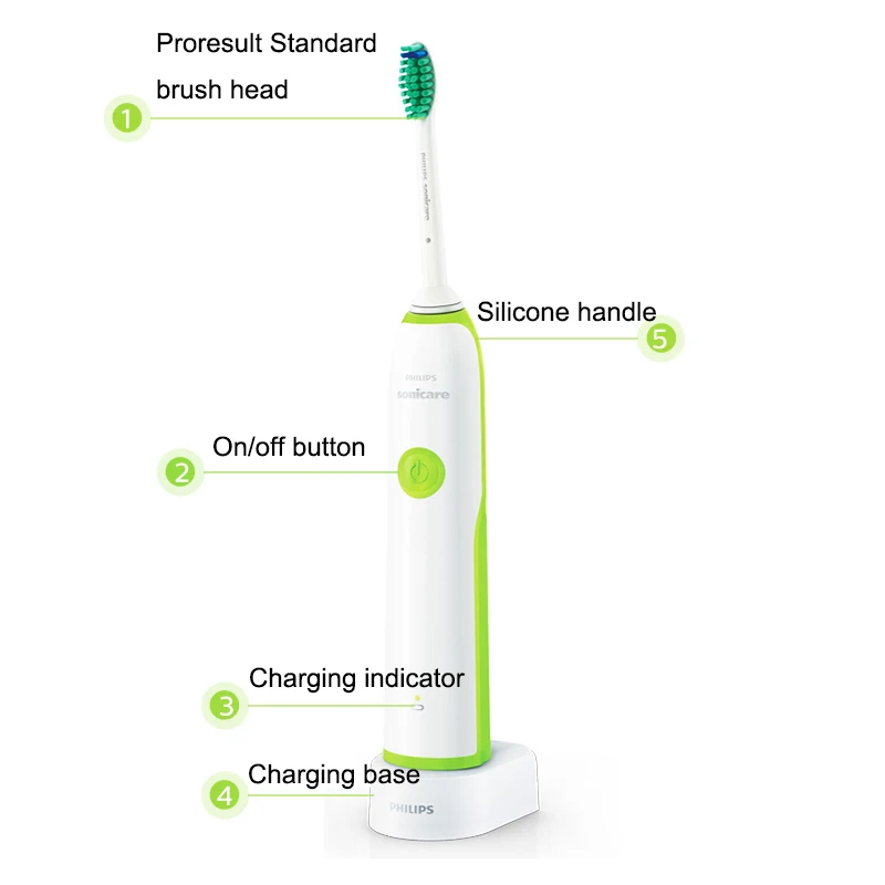 Philips HX3216 электрическая зубная щетка Sonicare перезаряжаемая с простым щелчком на головке щетки и светом показывает состояние батареи для Aduls