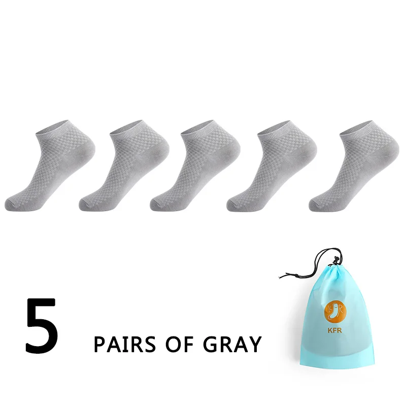 5 пар/партия, мужские носки из бамбукового волокна, повседневные, деловые, антибактериальные, дезодорирующие, дышащие, мужские, короткие, длинные носки, EUR39-45 с сумкой - Цвет: 5 gray
