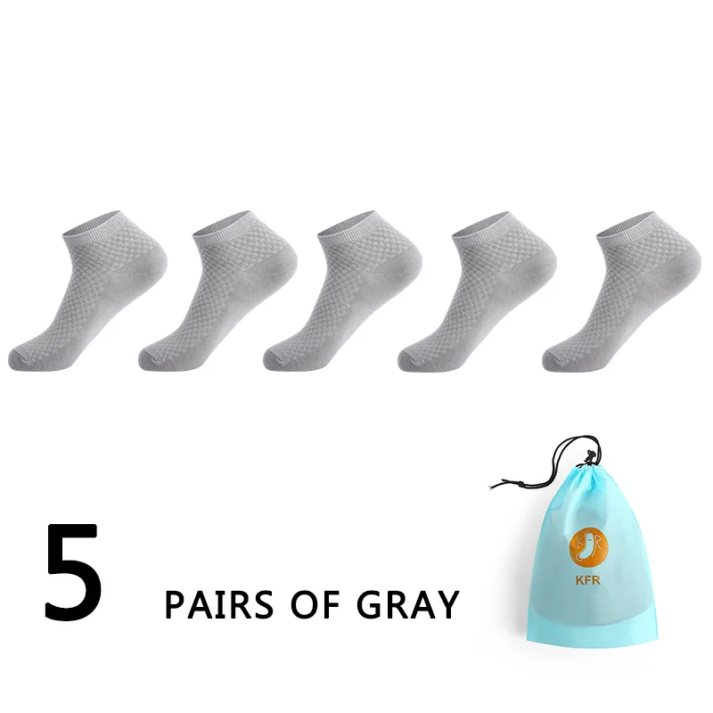 5 gray 5 пар/партия, мужские носки из бамбукового волокна, повседневные, деловые, антибактериальные, дезодорирующие, дышащие, мужские, короткие, длинные носки, EUR39-45 с сумкой - Цвет: 5 gray