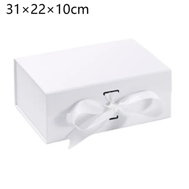 4 Size Gift Box Rigid Thick With Ribbon Magnetic Oversized Packaging Clamshell Folding Colourful Gift Boxes Bags Xmas Storage White 31X22X10cm
