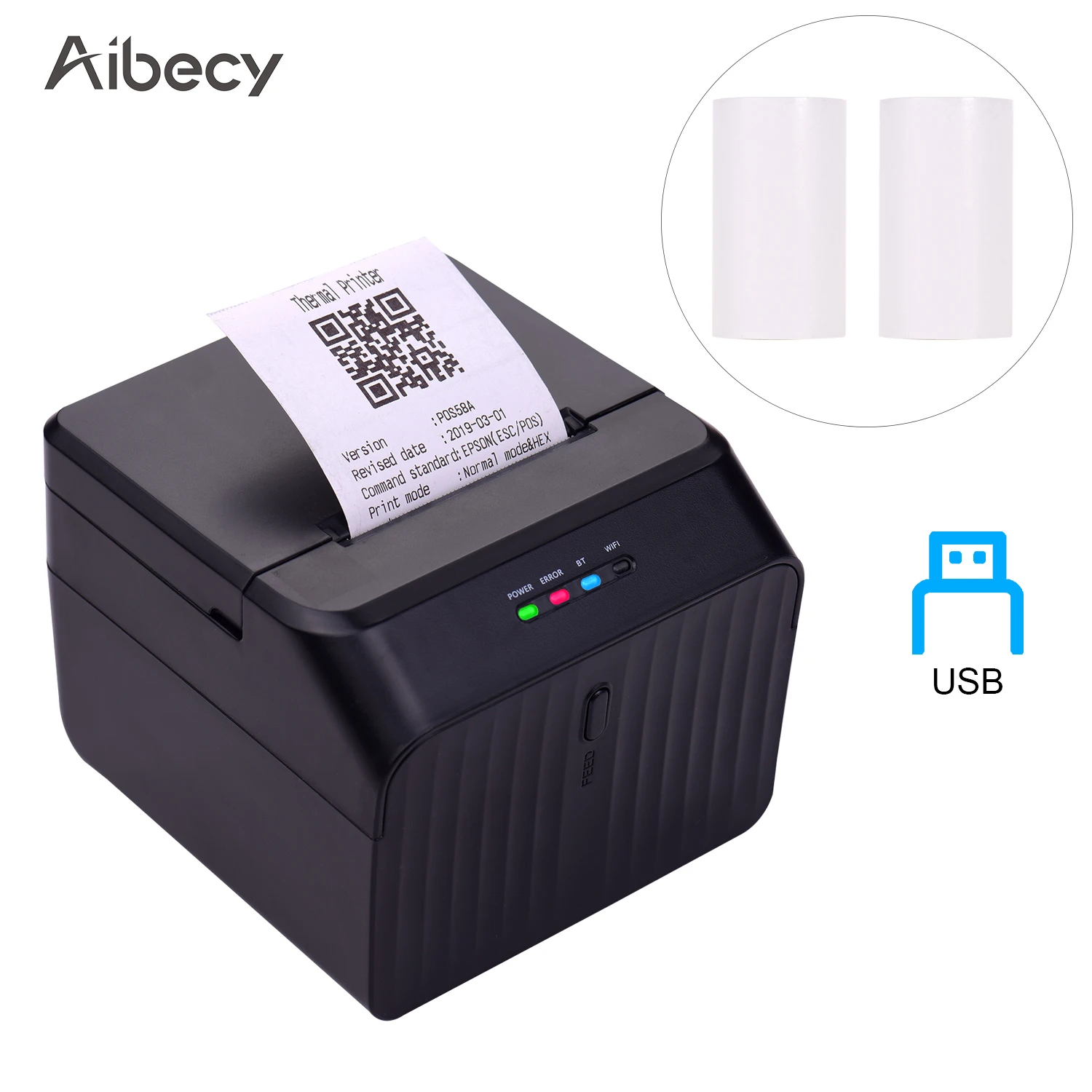 Aibecy Настольный 58 мм термочековый принтер проводной штрих кода USB соединение с 2