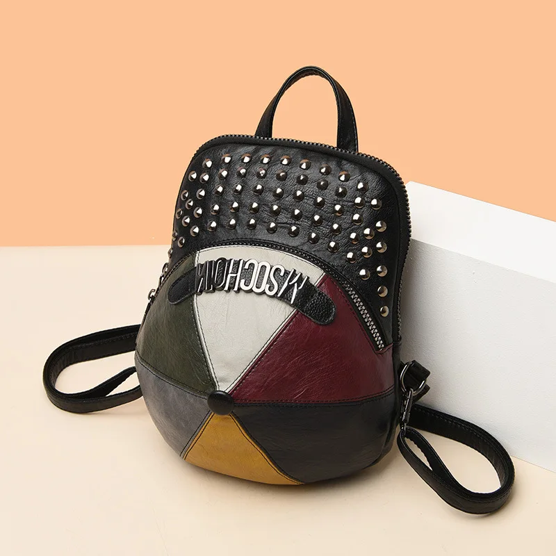 Multifunction Back pack Rivet Shoulder CrossBody Bags Ladies Messenger Women Hat Genuine Leather Women's Handbags | Багаж и сумки