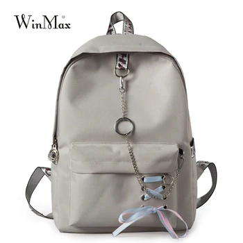 

Solid Backpack Girl School Bag for Teenage College Wind Women SchoolBag High Student Bag Black Canvas Chain Bundle Backpack