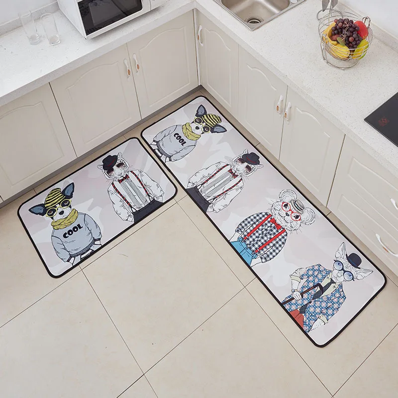 

Crystal Velvet Cartoon Printed Kitchen Rug Entrance Door Mat Bathroom Doorway Anti-slip Rug