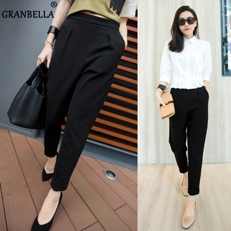 2020 Fashion Women Comfy Casual Capri Leggings Black Pants Chic Outerwear Pockets Korean Pants Female Spring Loose Harem Pants 2020 Fashion Women Comfy Casual Capri Leggings Black Pants Chic Outerwear Pockets Korean Pants Female Spring Loose Harem Pants