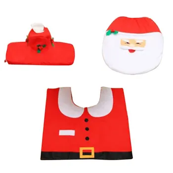 

Christmas Festive Toilet Seat Cover Set 3PC Christmas Santa Claus Decoration Bath Mat Toilet Foot Pad Seat Bathroom Accessory
