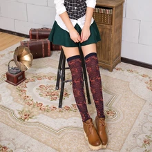 Одежда для сна из хлопка с изображением оленя колено носки, японский стиль ретро высокие носки без пятки Для женщин Вязание более гетры появляются на платформе ботинки гетры