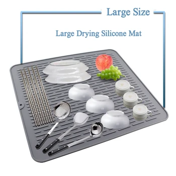 

Large Silicone Placemat Dish Drying Mat Kitchen Draining Table Drain Mat Sink Non-Slip Pad Durable Pot Holder Cup Coaster Gray