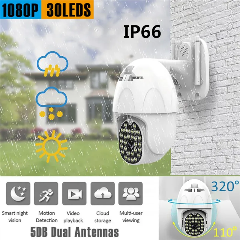 

30 LEDs 1080P Security WIFI IP Camera Outdoor Speed Dome Wireless IR Night Vision Two-Way Audio Waterproof Surveillance Camera