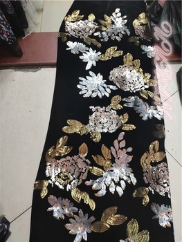 

African lace fabric 2019 High Quality Embroidered Velvet Lace Gold french Tulle Lace Net Fabric for Nigeria party dress