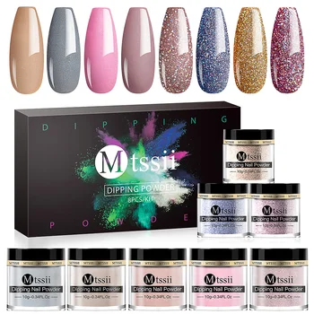 

Mtssii 8 Pcs Dipping Nail Powder Set Glitter Dip Pigment Powder French Nails Natural Dry Manicure Nail Art Decoration