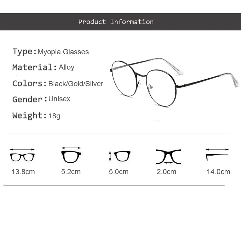 Готовые Очки для близорукости, женские очки в Корейском стиле, ретро, круглая оправа, очки для близорукости, студенческие очки для близорукости-1,5-2,5