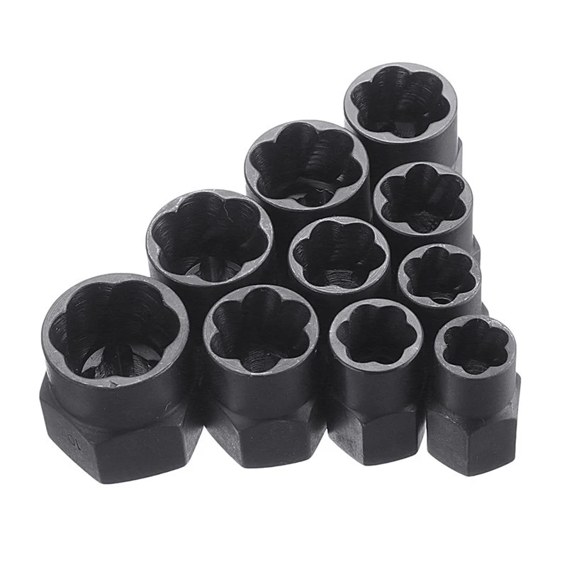 

11Pcs/Set Damaged Bolts Nuts Screws Remover Extractor Removal Tools Set Threading Tool Kit Black Nuts