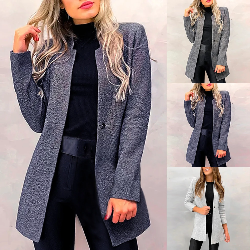 CYSINCOS New Women Mid-Length Trench Coat Blazer Autumn Winter Fashion Slim Suit Female Solid Color Woolen Coat Streetwear