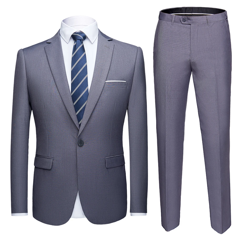 

Asian Size Mens Suits Set Grey Formal Blazer pants Marriage Tuxedo male 2 Piece suit set Terno wedding men suit slim fit
