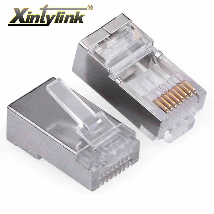 

xintylink rj45 cat 5 cat5 ethernet cable cat5e connector rg45 plug male lan network 8p8c jack rg rj 45 stp shielded 20/50/100pcs