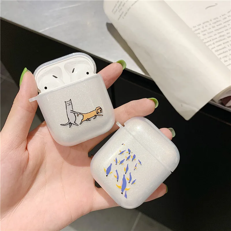 

transparent clear glitter bluetooth wireless earphone cover have a nice day cartoon funny for apple airpods case BIA473