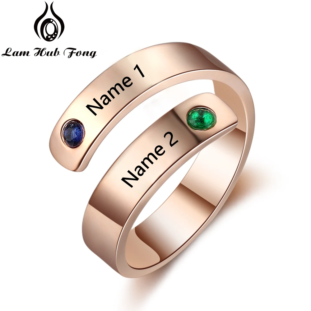 Персонализированное кольцо с камнем по месяцу рождения, выгравированное 2 имени, пользовательское кольцо с обещанием, юбилейное ювелирное изделие, подарок для женщин и пар(Lam Hub Fong