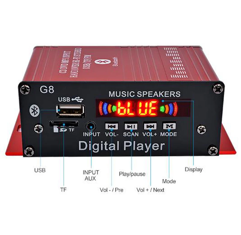 microphone amplifier G8 Car 12V 200W 4 Channel Digital Power Amplifier Stereo bluetooth AUX FM MP3 bass amplifier