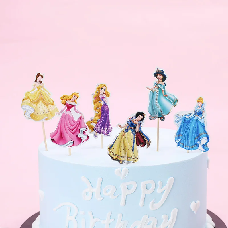 24 Uds seis princesa bebé Cupcake para la ducha Toppers con palo de madera bebé ducha favores de fiesta decoraciones de la boda conjunto
