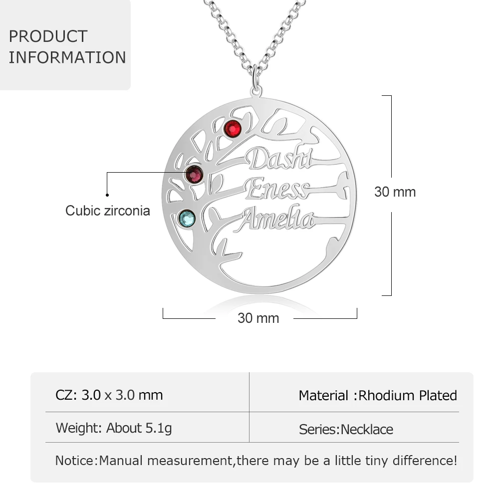 Персонализированные каменные именные таблички ожерелье семья Древо жизни с 3 именами кулон старинные ювелирные изделия