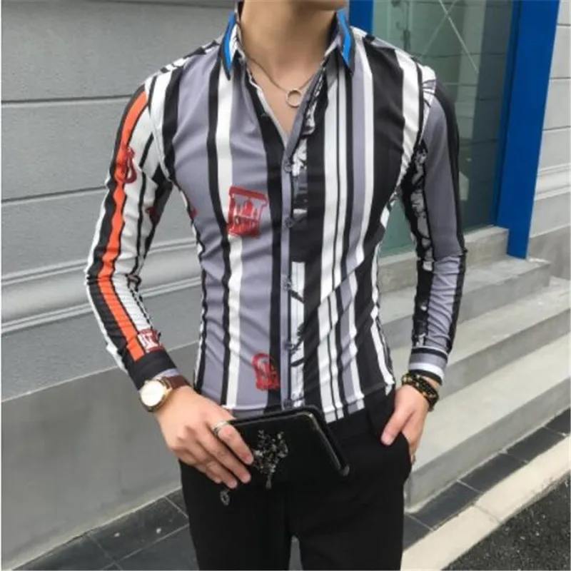 Остроконечная полосатая Мужская рубашка Camisa Social Masculina, приталенная Корейская мужская одежда, осенняя сорочка с длинным рукавом, Homme Manche Longue
