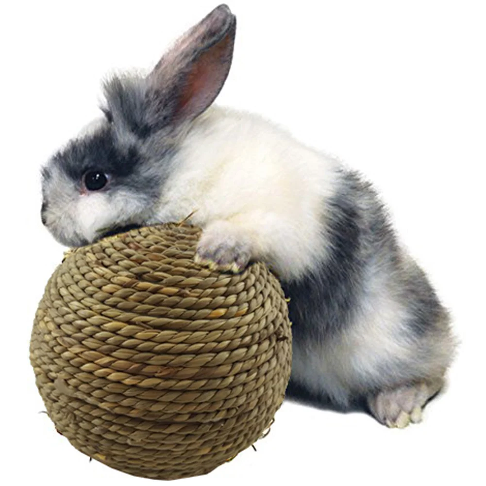 Juguete masticable para mascotas, Bola de hierba Natural de 6cm para Conejo, hámster, conejillo de indias para limpieza de dientes, suministros para mascotas, envío directo # W0