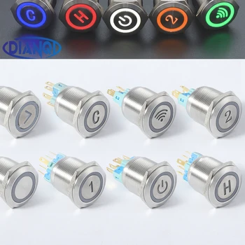 

1Pc 22mm metal push button switch Symbol led number 1 2 power H C WIFI round momentary/latching 6 pin terminal car switches