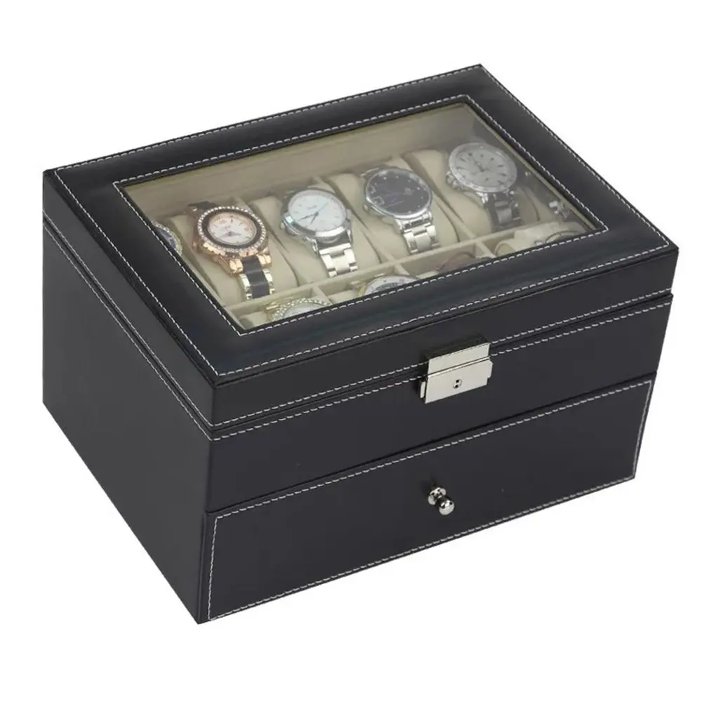 Двойной-Слои шкатулка для драгоценностей 10-битная Часы Ящик Контейнер для хранения ювелирных изделий коробка для часов W119 профессиональные модные Портативный