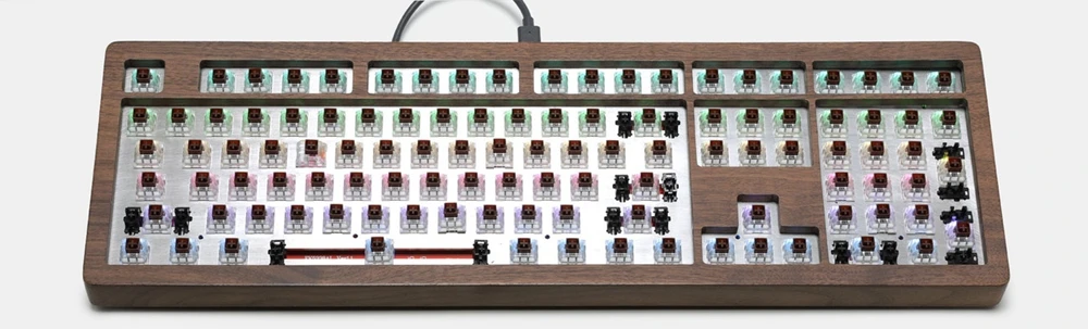 AOPO 108 механическая клавиатура с деревянным чехол на заказ светильник rgb type c usb с программным обеспечением программируемый переключатель горячей замены