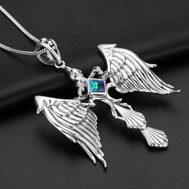 SzjinAo Luxury Elegant Angel Solid 925 Sterling Silver Sapphire Pendant September Birthstone Fine Jewelry Women Accessories