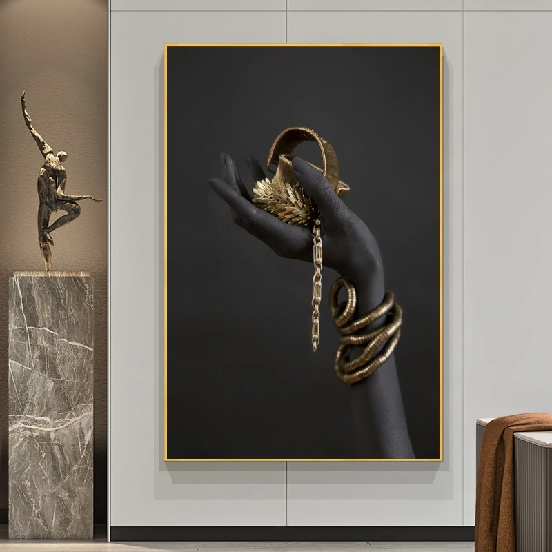Black Woman's Hand With Gold Jewelry Wall Art Canvas Paintings On The Posters And Prints Pop Decoration | Дом и сад