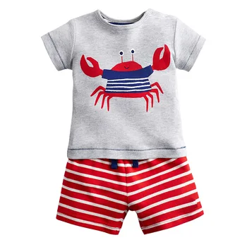 

child T-shirt Set summer The New Cotton Boy Short sleeve pullover Striped shorts 2 piece set Cute crab pattern