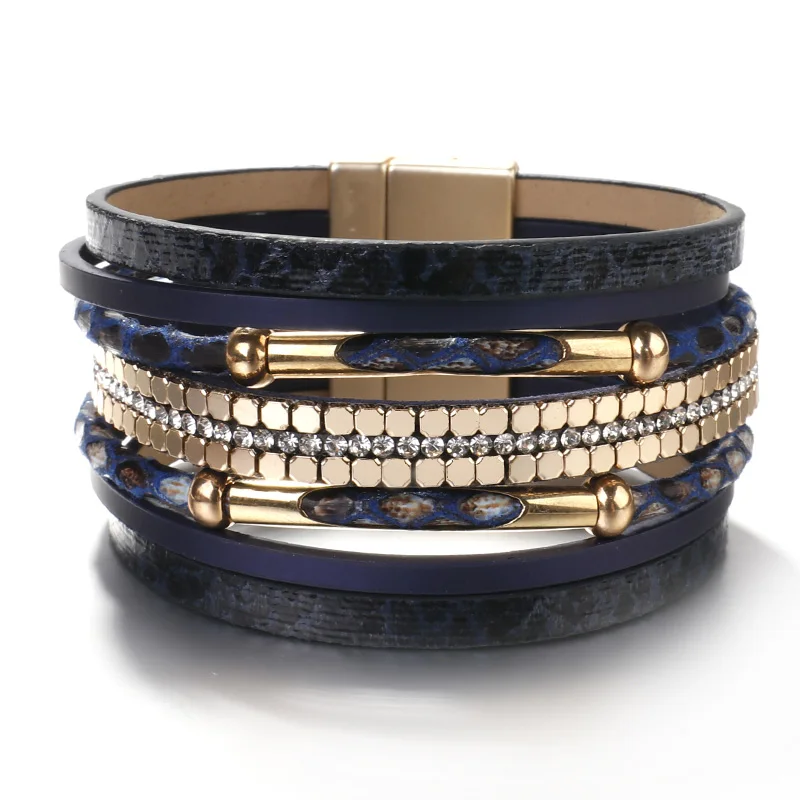 ALLYES Кристалл змеиной кожи кожаные браслеты для женщин Модный богемский многослойный браслет с подвеской Браслеты Женские Ювелирные изделия для вечеринок - Окраска металла: blue