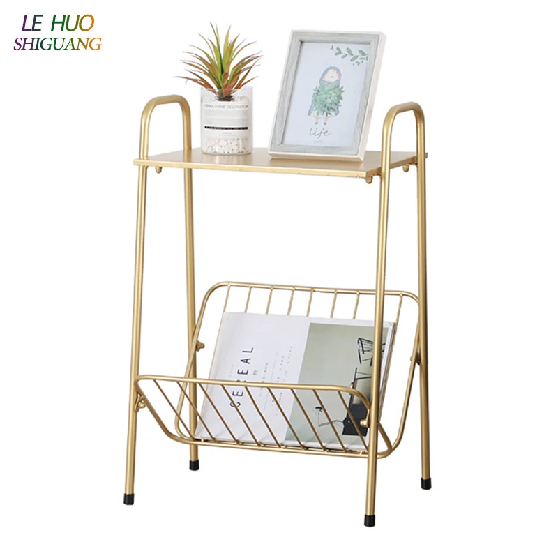 

Creative Golden Iron coffee table Living room Sofa Side Table Movable Dining Table Small end Table magazine rack Home Furniture