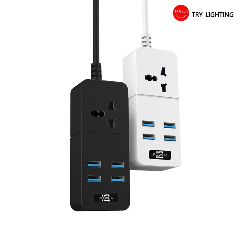

Smart Socket power ON/OFF ac 110V-240V Power Strip 10A Universal Outlets 4 USB Charger Ports 200CM Extension Socket Plug