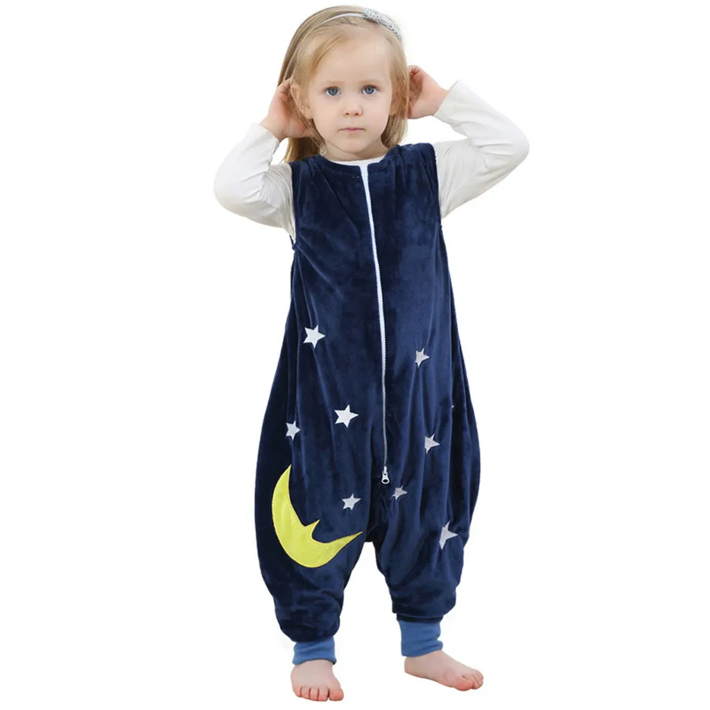 Зимний детский фланелевый комбинезон с рисунком животных для маленьких мальчиков и девочек, одежда для сна спальный мешок с разрезом для ног, пижамы# g4