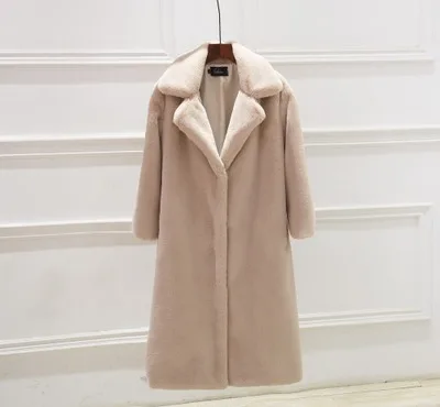 apricot Зимние женские изысканные куртки из кроличьего меха, свободная верхняя одежда, толстые, большие размеры, женские теплые плюшевые пальто, роскошное длинное пальто с мехом - Цвет: apricot