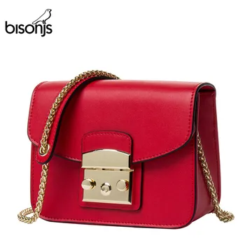

BISONJS Cow Leather Women Bag Cowhide Crossbody Bags for Women Flap Chains Shoulder Bag Luxury Women bags B1411