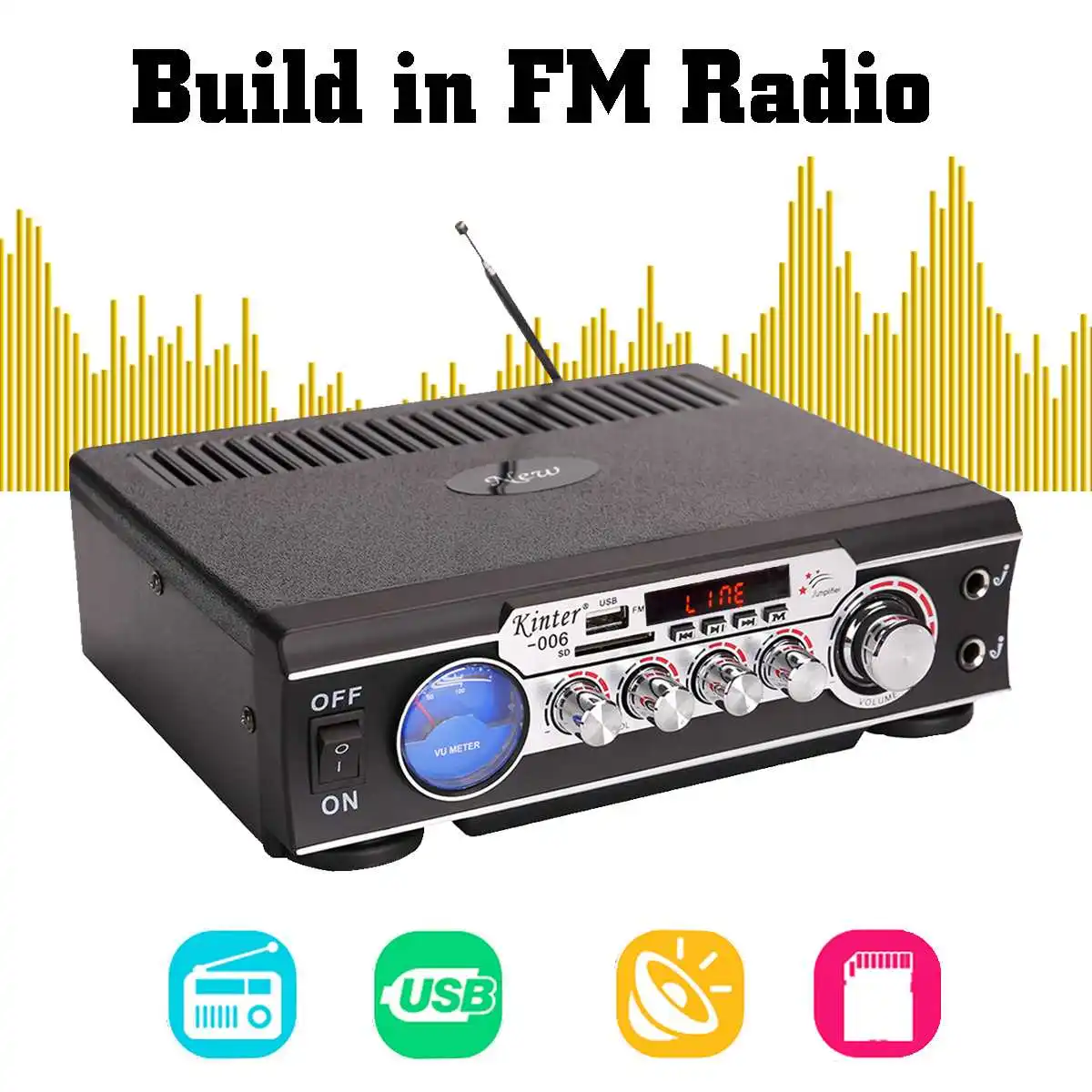 Kinter 200 Вт мини 2CH цифровой усилитель звука 220 В/12 в USB SD fm-радио музыка стерео система театральные усилители для автомобиля дома