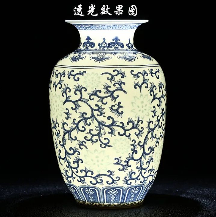 景徳鎮米模様磁器中国花瓶アンティーク青と白のボーンチャイナ