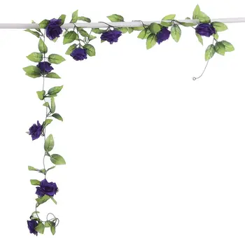 

2.4m Artificial Rose Vine Flowers Rattan String Vine With Green Leaves For Home Wedding Garden Decoration Hanging Garland Wall