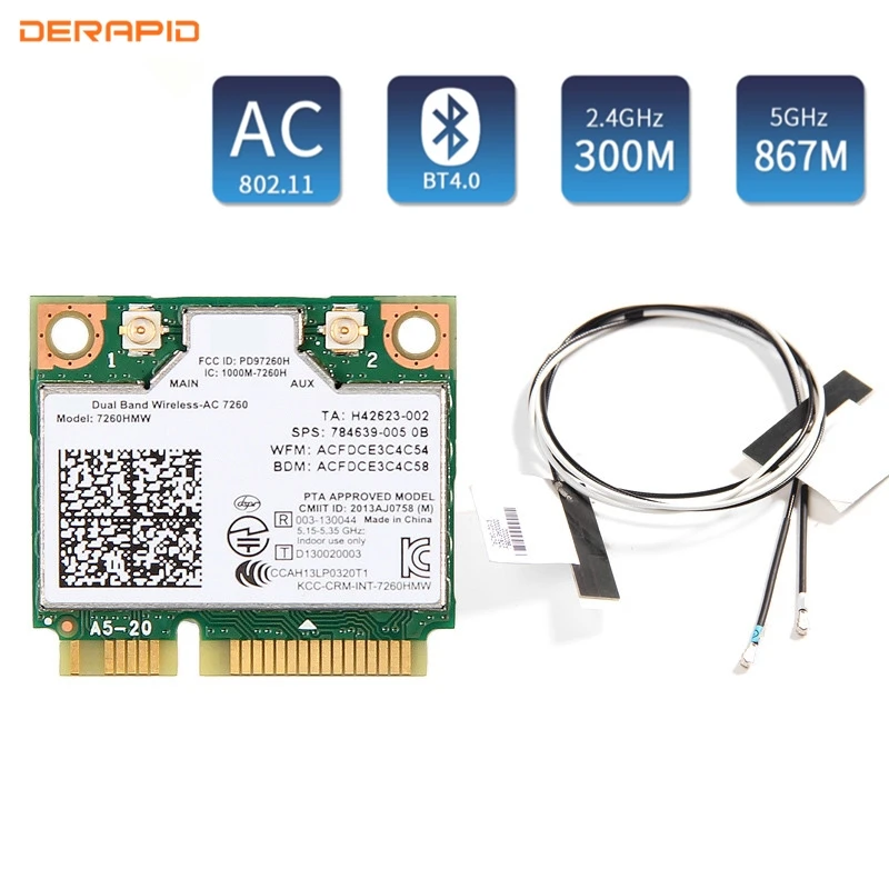 Network Wlan-Card IPEX Mini Pcie Intel7260 Bluetooth-4.0 Dual-Band 1200mbps Wifi Wireless